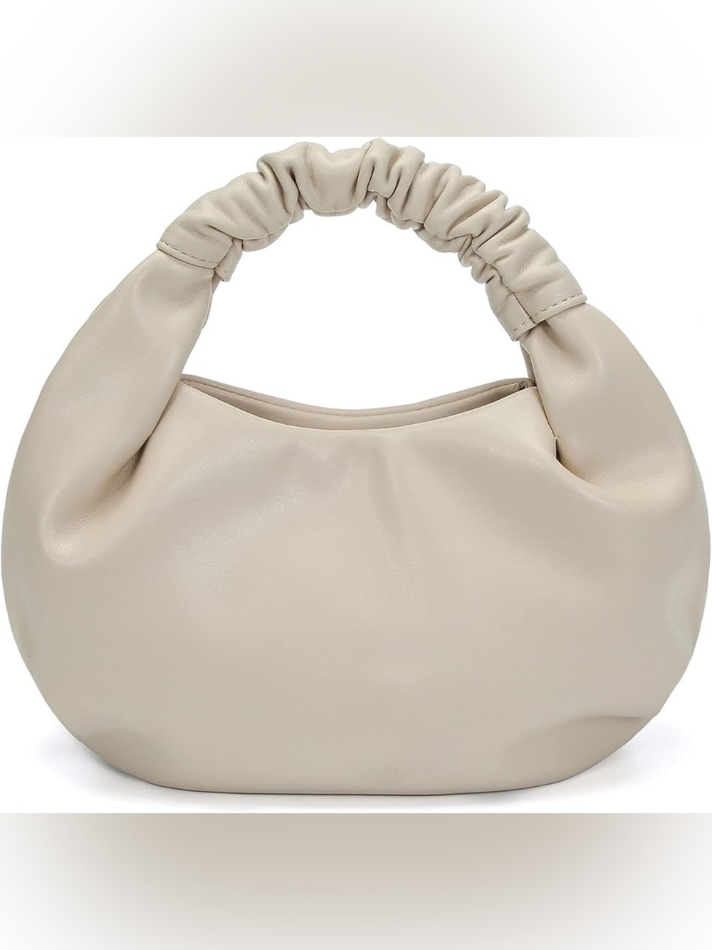 Neutral Cream Ruched Handle Shoulder Bag for Women